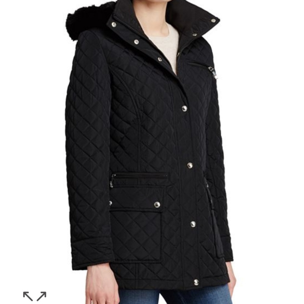 Calvin Klein Faux-Fur Trim Quilted Coat NW…